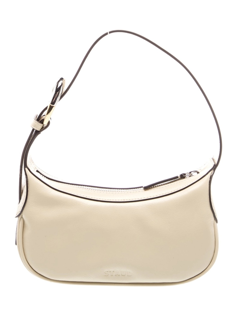 STAUD Cream Leather Crescent Shoulder Bag